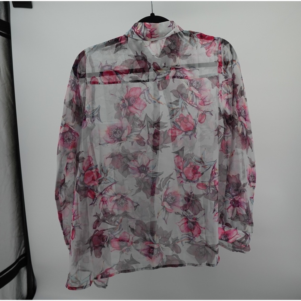 Umgee USA Pink Floral Sheer Button Down Blouse Long Sleeve Top A3854 Small - Picture 8 of 8
